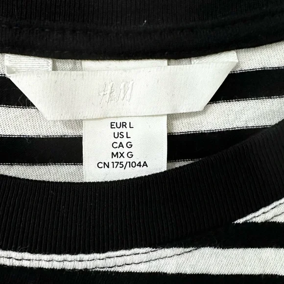 Classic Black and White Striped Long Sleeve Cotton T Shirt - Picture 3 of 5